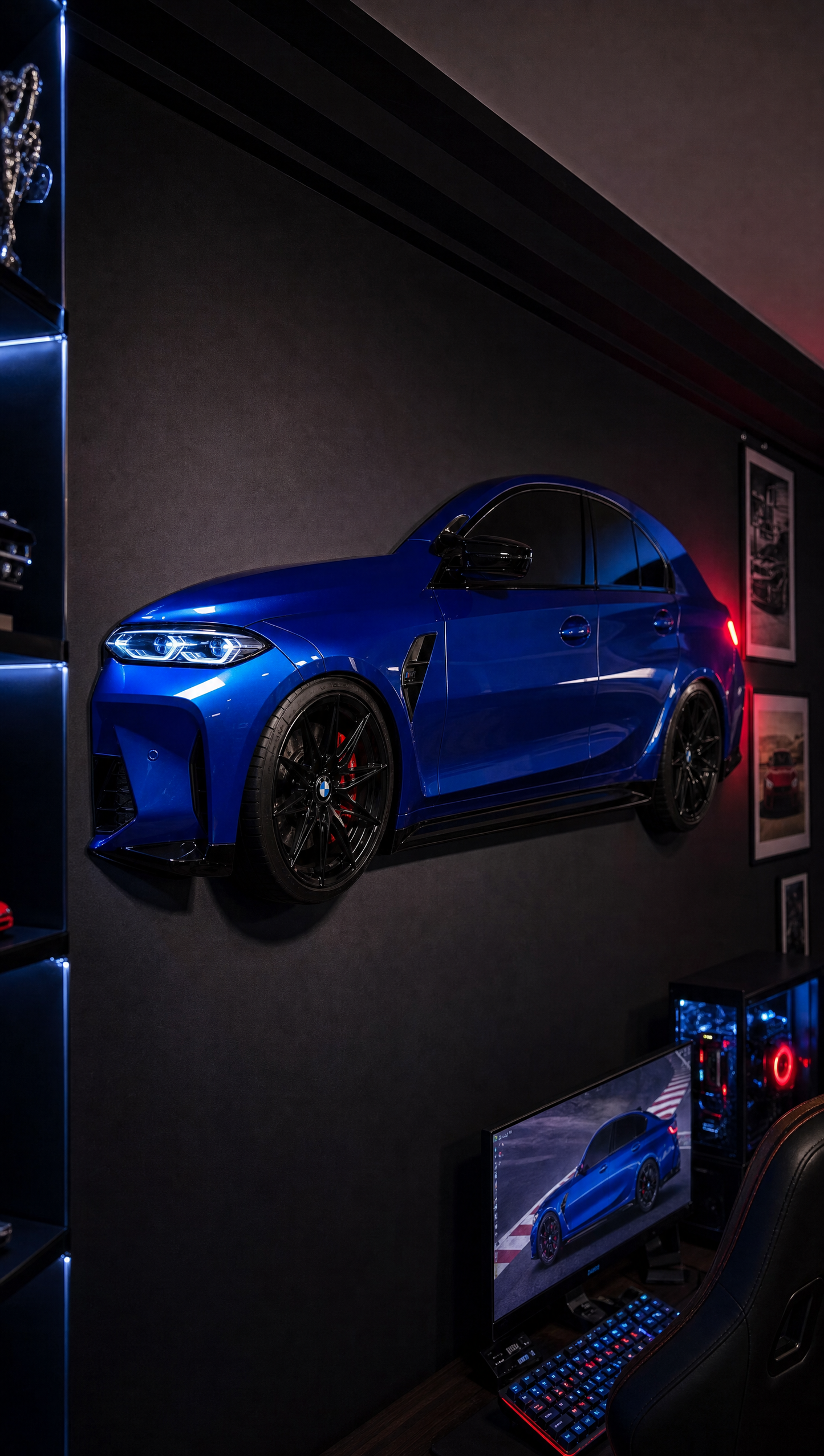 Portimao Blue M3 wall mount, front three-quarter view