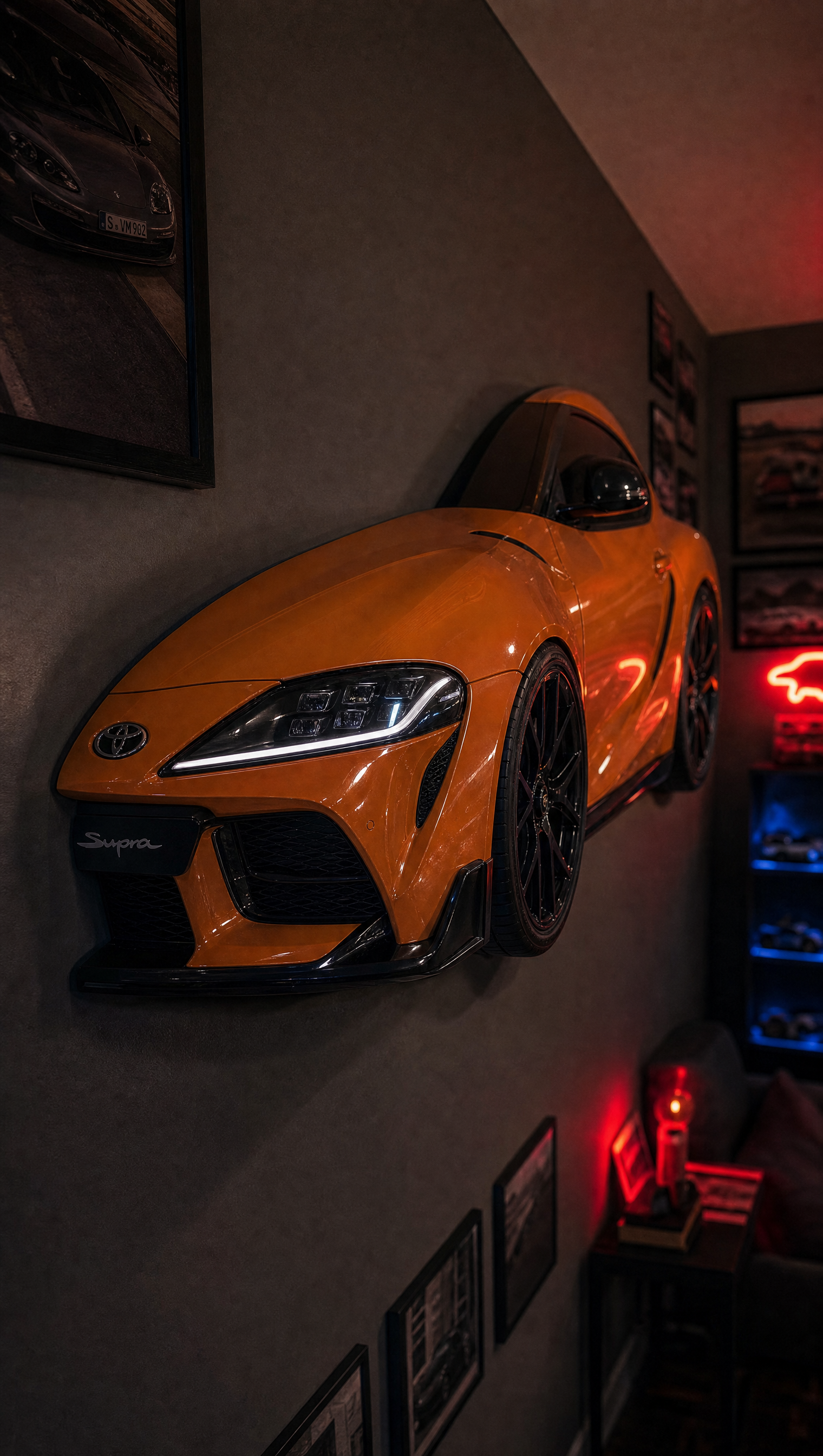 Nitro Orange Supra wall mount, front three-quarter view